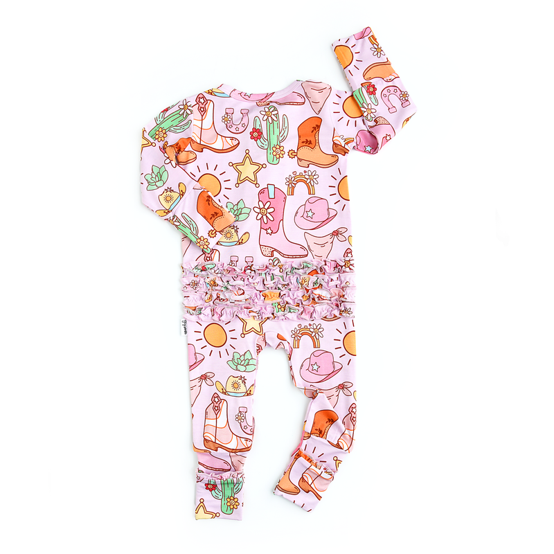 Lainey Pink Western Ruffle Zip Bamboo Baby Sleeper