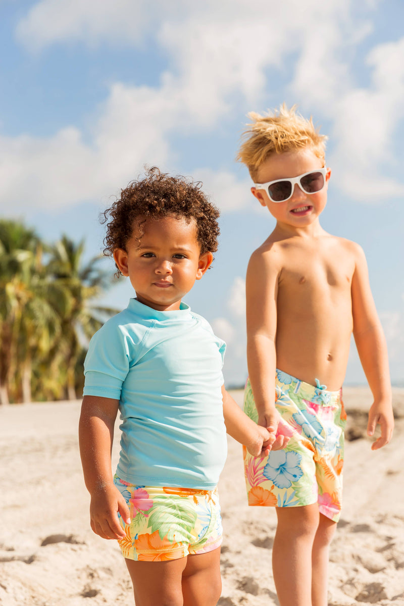 Boys Tropical Breeze Blue Short Sleeve Rash Guard