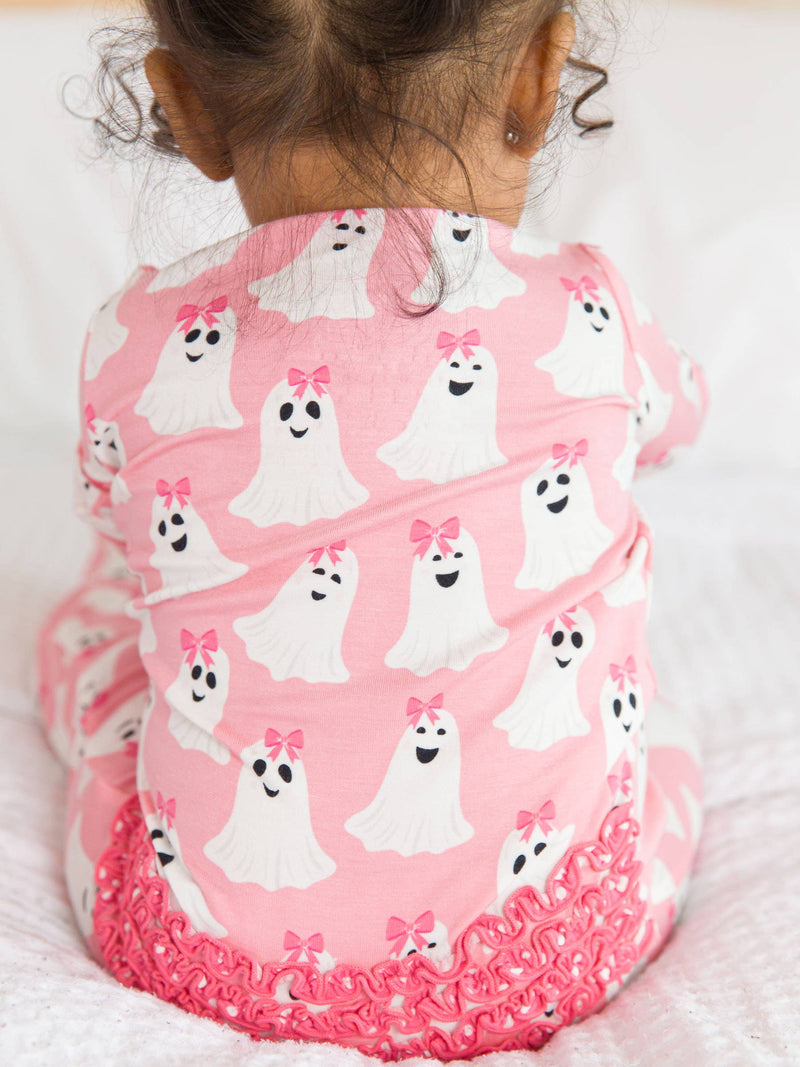 Baby Girls Ghostie Girls Bamboo Viscose Footed Ruffle One Piece Pajama: Pink