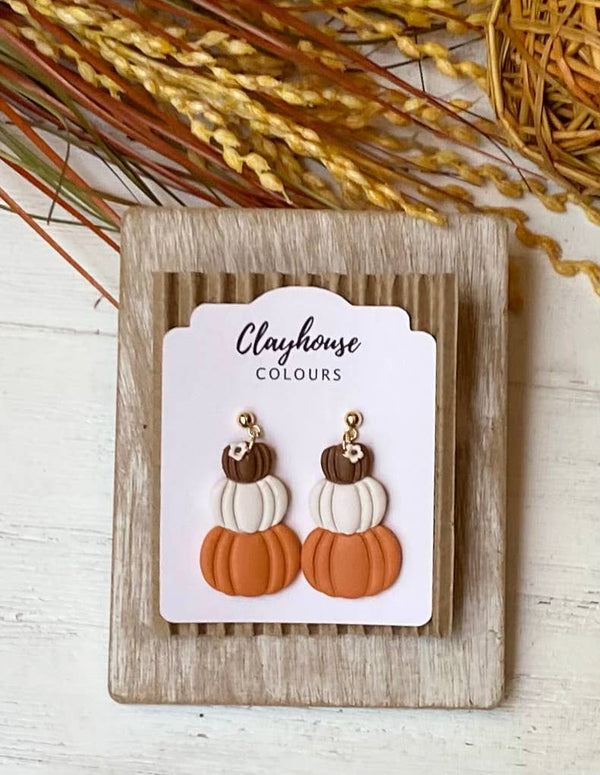 Stacked Pumpkin Earrings: Brown/Cream/Pumpkin