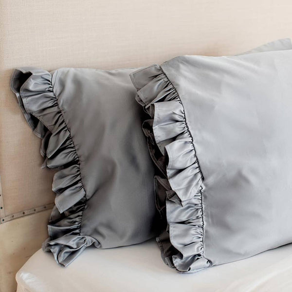 Silky Pillowcase w/Ruffle - Gray: Standard
