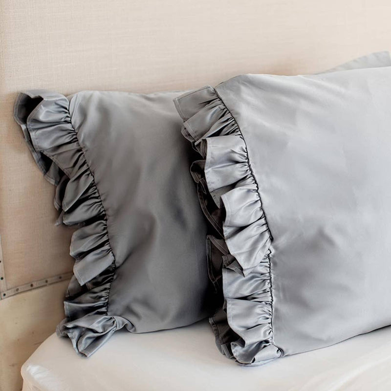 Silky Pillowcase w/Ruffle - Gray: Standard
