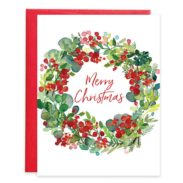 Box/Pack Christmas Card - Berry Wreath: Clear Pack of 10