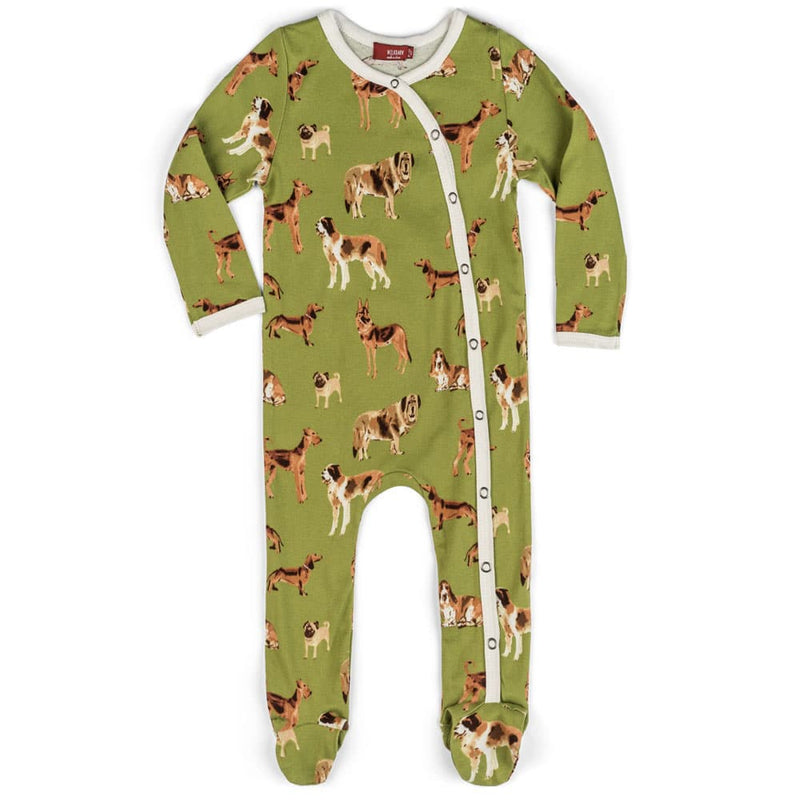 3-6M Green Dog Footed Romper
