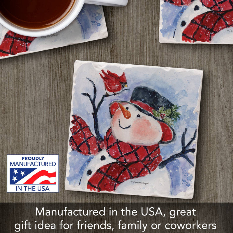 Snowman w/ Scarf Single Absorbent Stone Tumbled Tile Coaster