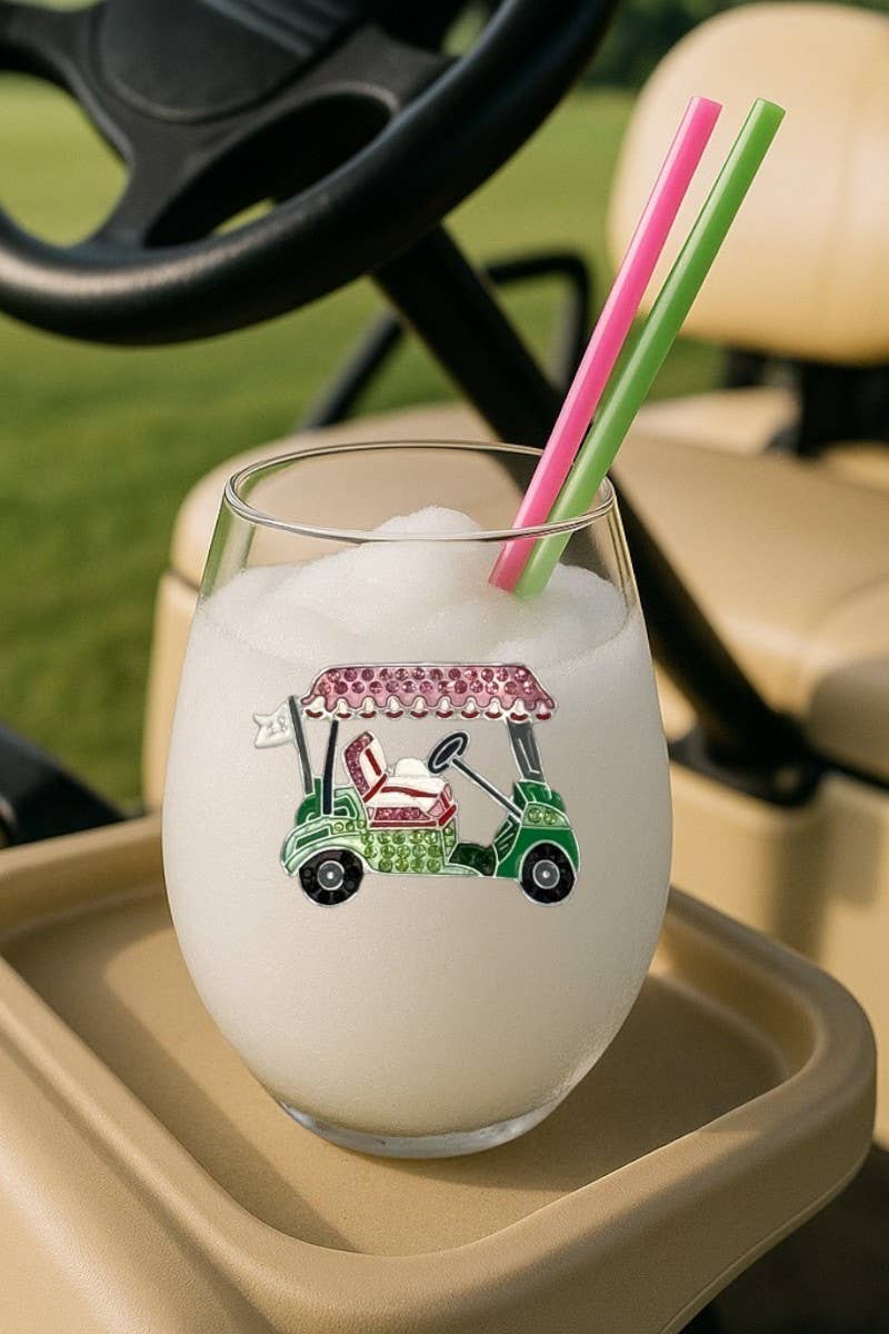 Golf Cart Stemless Wine Glass