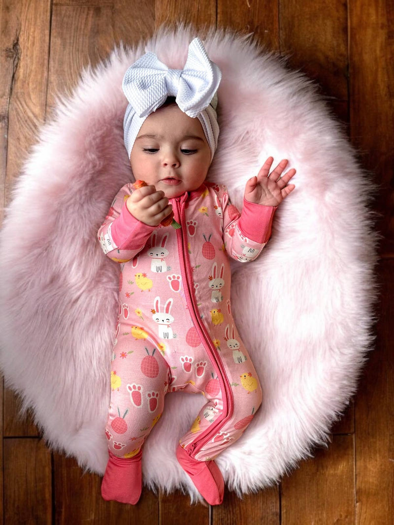 2-Way Convertible Zip Romper, Pink Easter Bunny