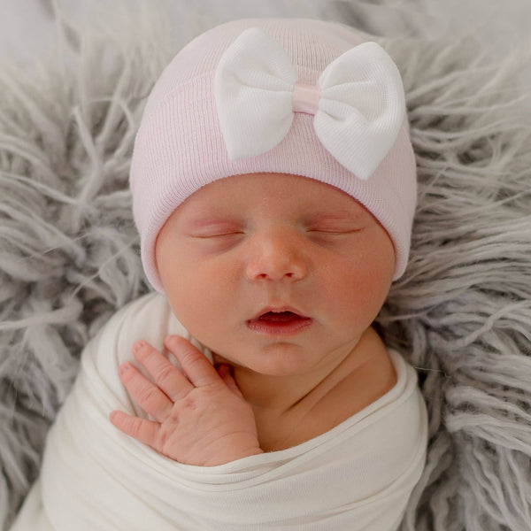 Pink Hat with Mini Bow Newborn Girl Hospital Hat