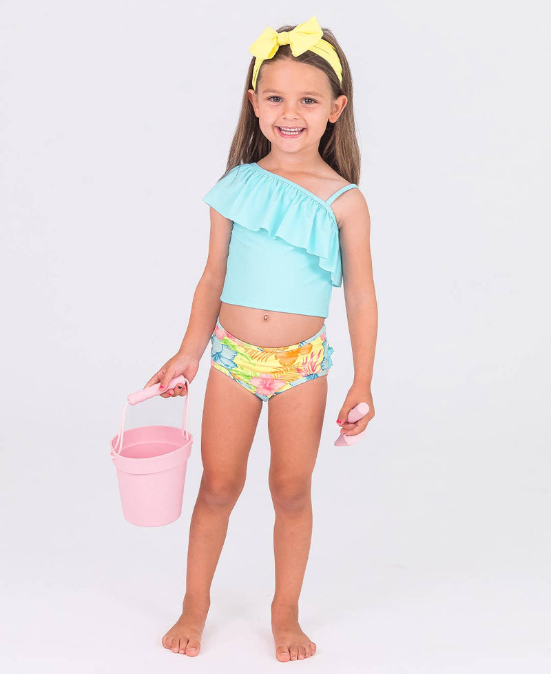 Girls Happy Hula One Shoulder Ruffle Tankini: Yellow
