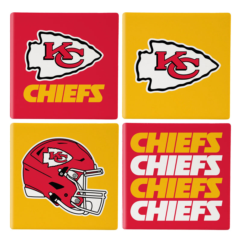 Kansas City Chiefs Ceramic Coasters Set of 4 With Wood Caddy