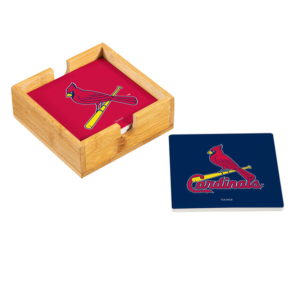 St. Louis Cardinals Ceramic Coasters Set of 4 With Wood Caddy