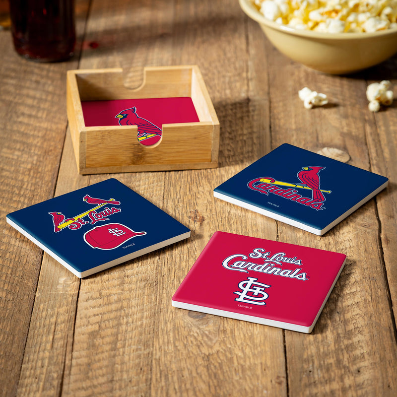St. Louis Cardinals Ceramic Coasters Set of 4 With Wood Caddy