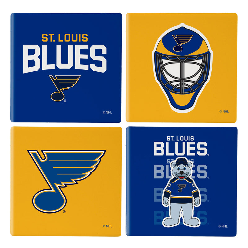 St. Louis Blues Ceramic Coasters Set of 4 With Wood Caddy