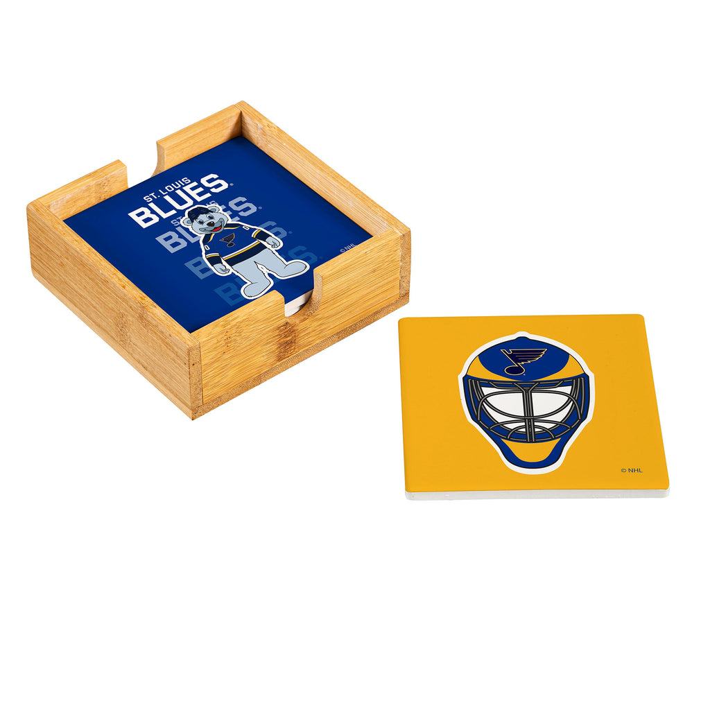 St. Louis Blues Ceramic Coasters Set With Wood Caddy