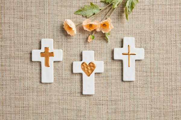 Ceramic and Gold Heart Cross