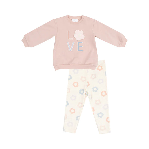 Daisy Pop French Terry Oversize Applique Sweatshirt + Leggings Set