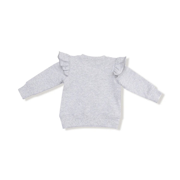 French Terry Sport - Varsity - Light Grey Heather Ruffle Sweatshirt with Love Patch