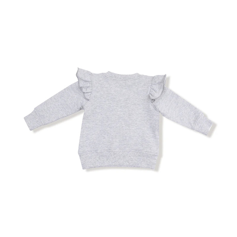 French Terry Sport - Varsity - Light Grey Heather Ruffle Sweatshirt with Love Patch