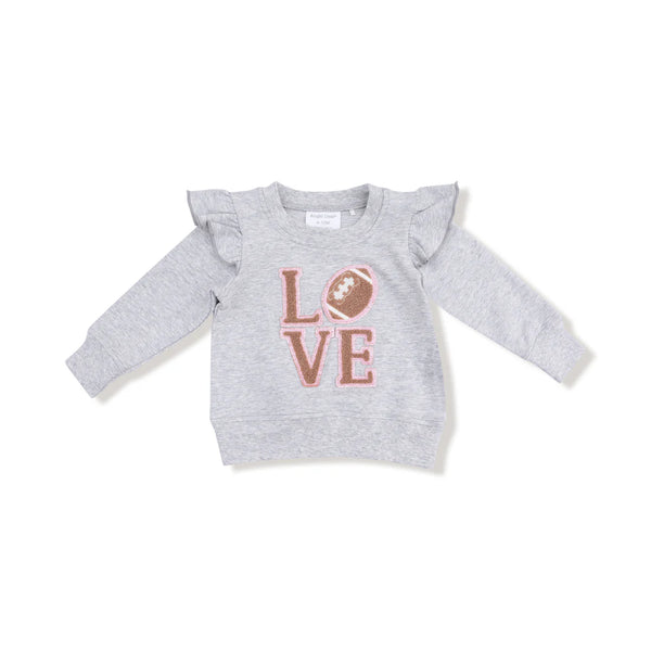 French Terry Sport - Varsity - Light Grey Heather Ruffle Sweatshirt with Love Patch