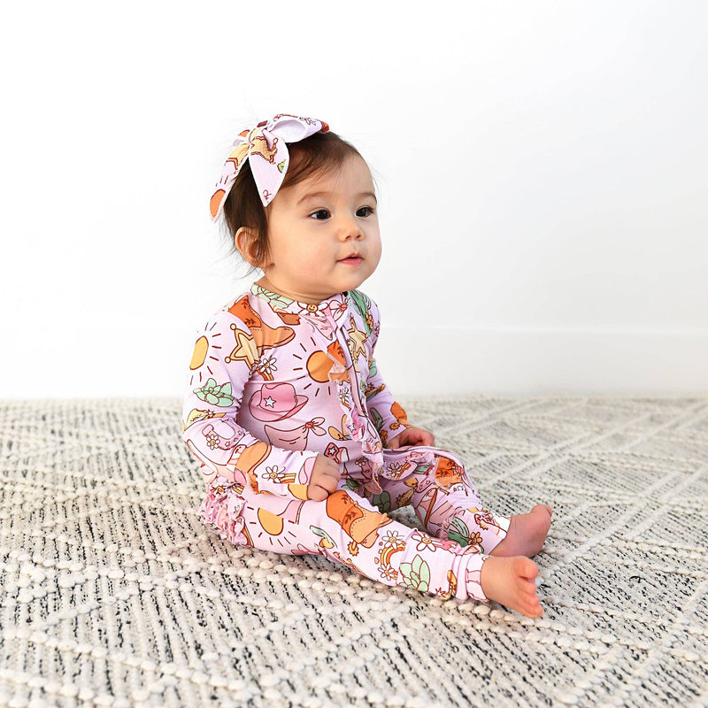 Lainey Pink Western Ruffle Zip Bamboo Baby Sleeper