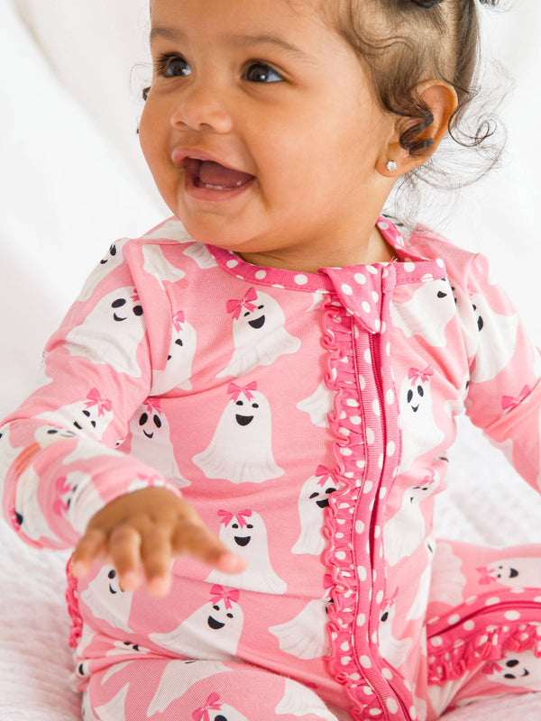 Baby Girls Ghostie Girls Bamboo Viscose Footed Ruffle One Piece Pajama: Pink