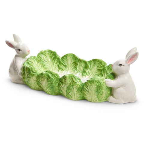 10" Green Cabbage Tray with Bunnies - Thumbnail 2