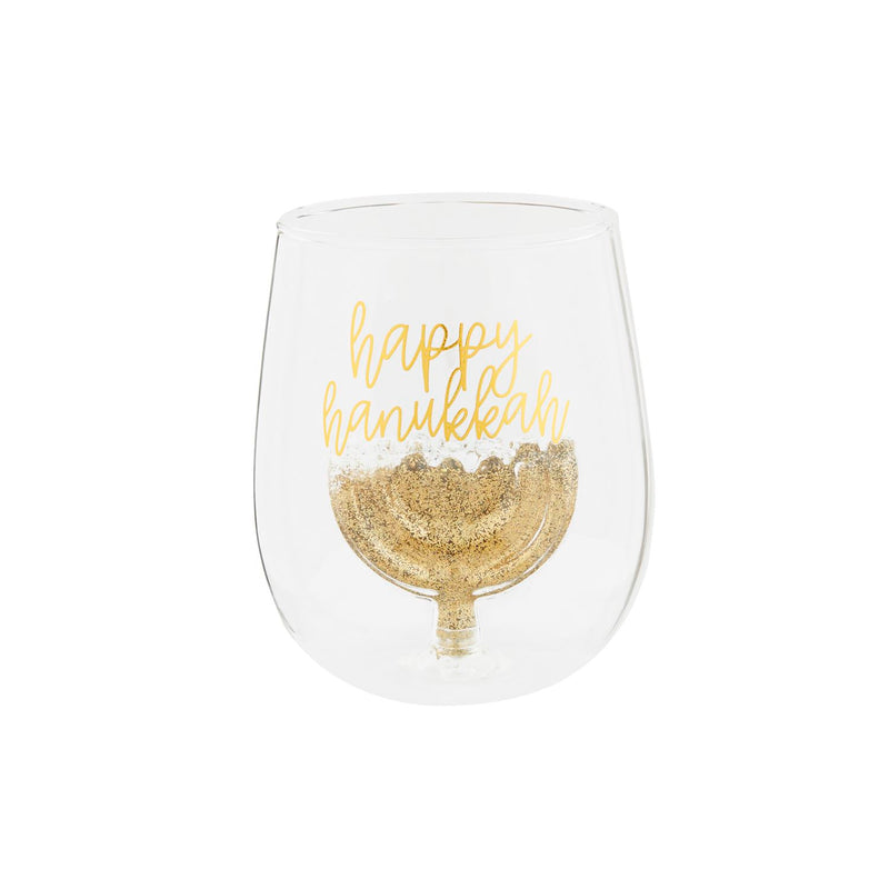 Happy Hanukkah Wine Glass