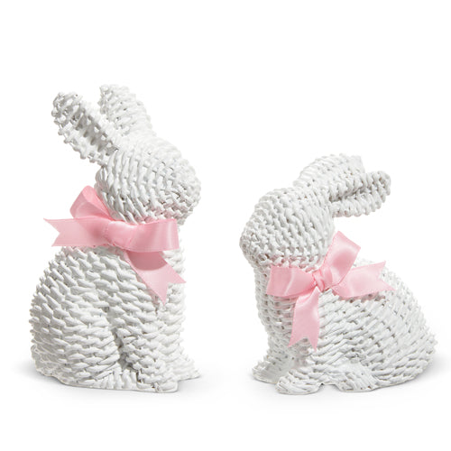 5.25" White Woven Bunnies with Bows