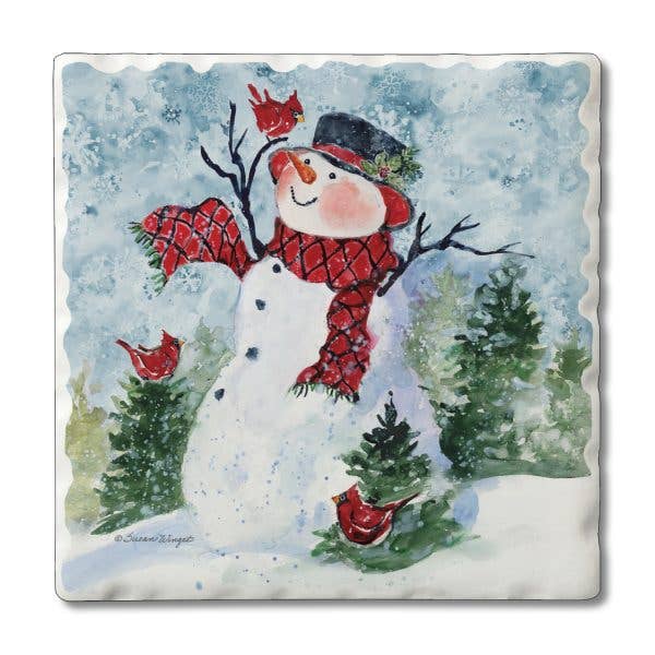 Snowman & Forest Friends Single Absorbent Tumbled Coaster