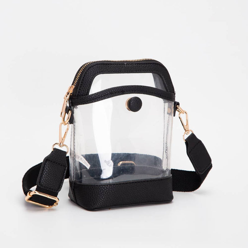 Game Day Stadium Button Style Clear Bags: Black