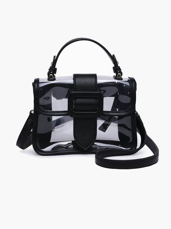Toni Clear Flapover Crossbody Bag: Black