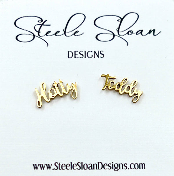 Ole Miss Hotty Toddy Gold Stud Earrings