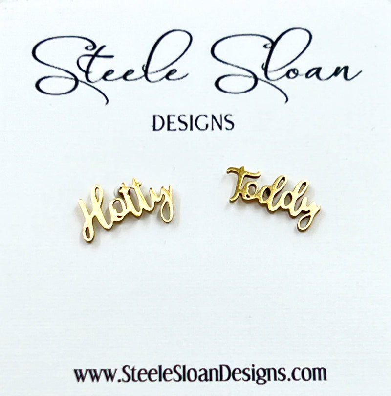 Ole Miss Hotty Toddy Gold Stud Earrings