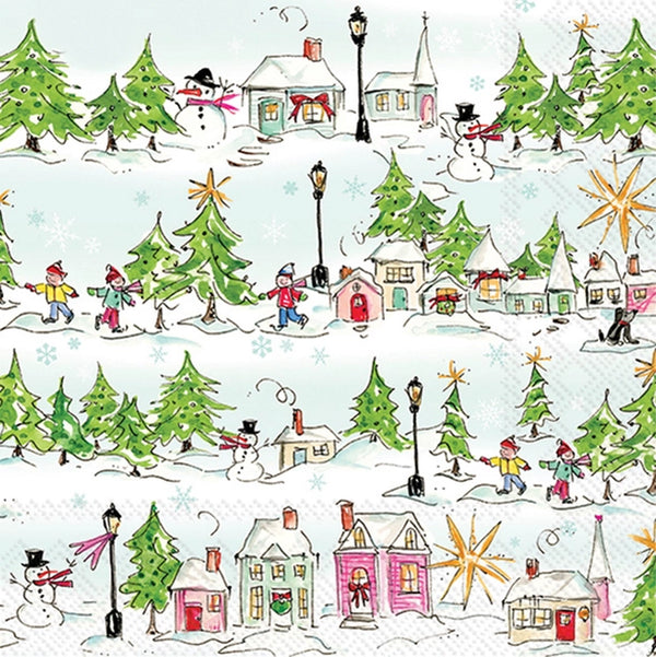 Pink Holiday Village Luncheon Napkins