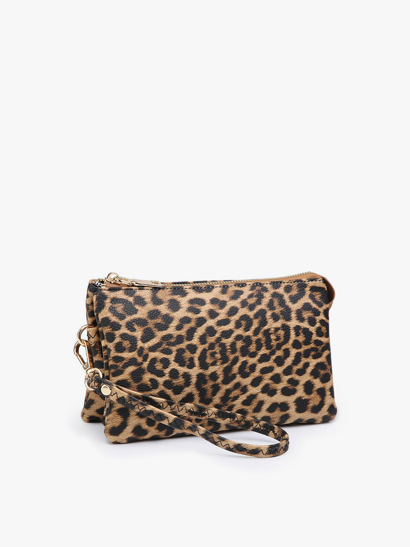 Riley Leopard 3 Compartment Crossbody/Wristlet: Leopard-Mustard