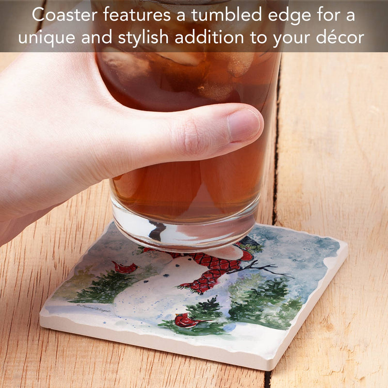 Snowman & Forest Friends Single Absorbent Tumbled Coaster