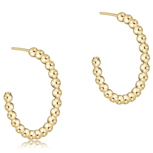 Beaded Classic 1.25” Post Hoop 4mm Gold