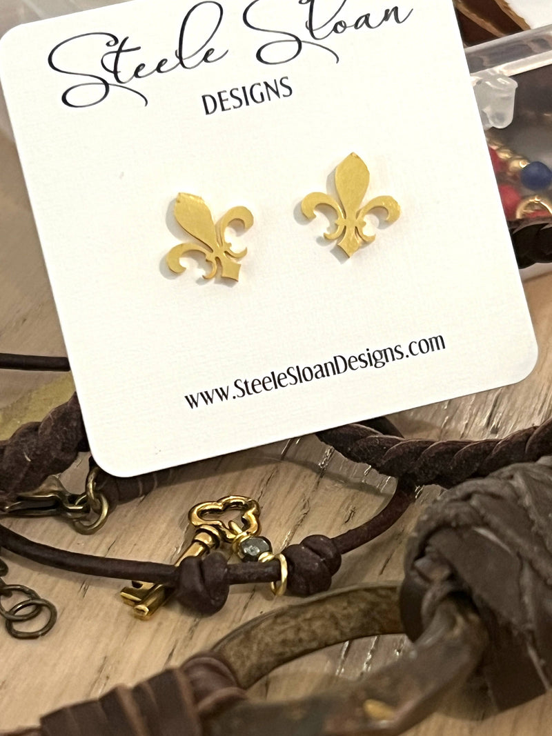 Fleur De Lis Gold Stud Earrings