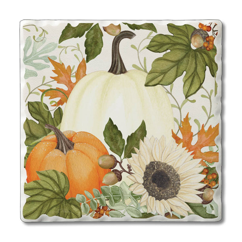 Farmhouse Pumpkins Single Absorbent Tumbled Tile Coaster