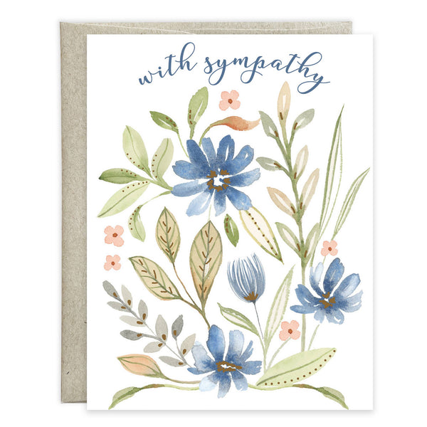 With Scripture Sympathy Card - Simple Blue Flowers