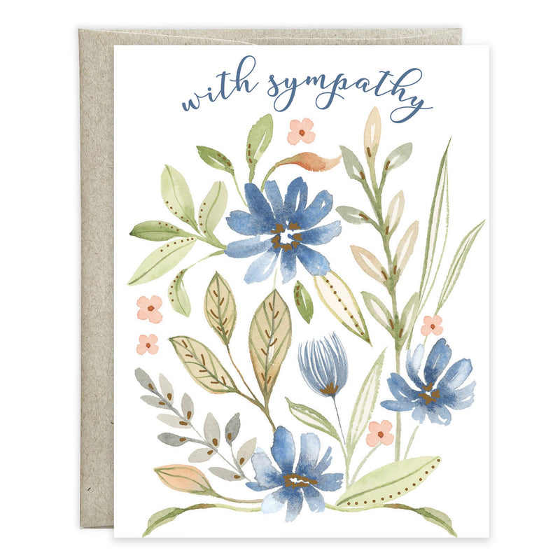 With Scripture Sympathy Card - Simple Blue Flowers