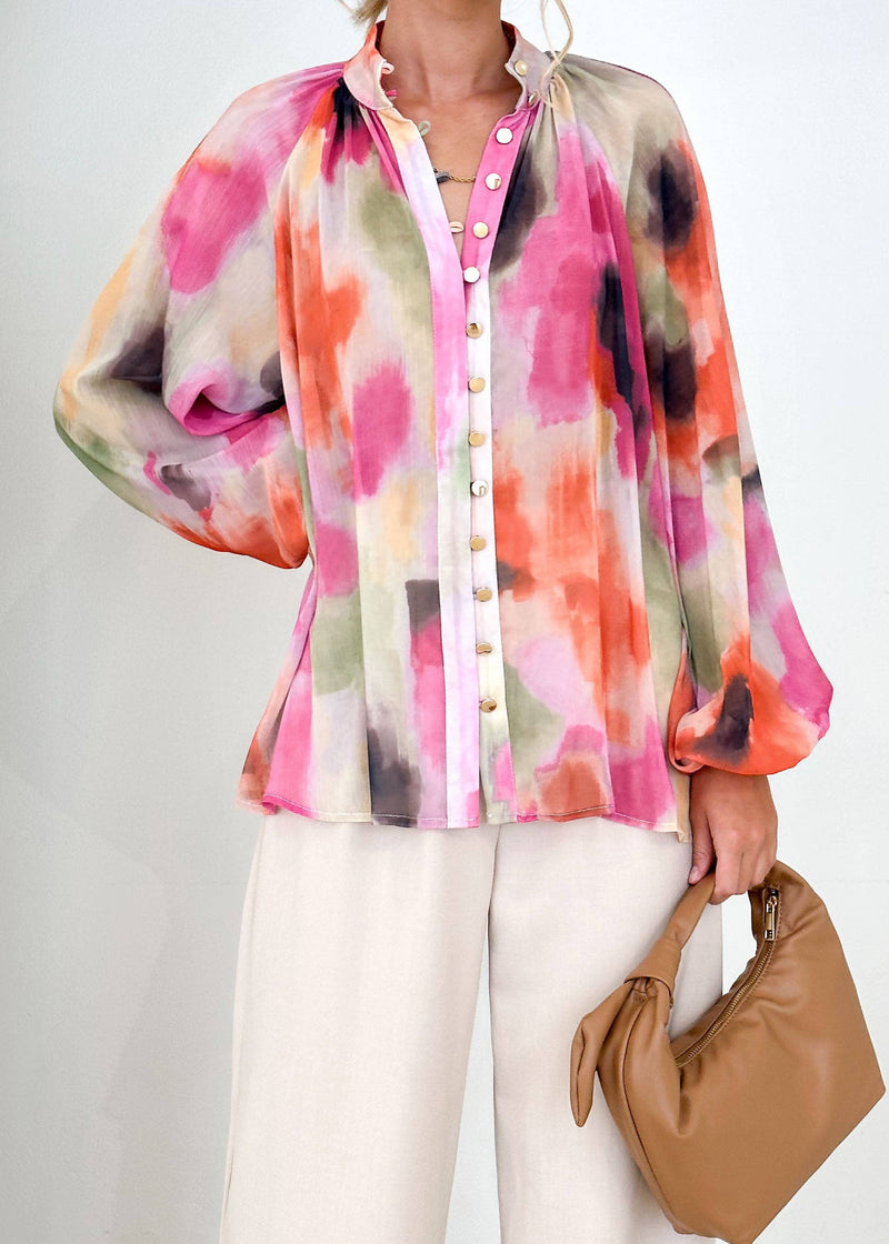 Loose mid length printed blouse: Rose