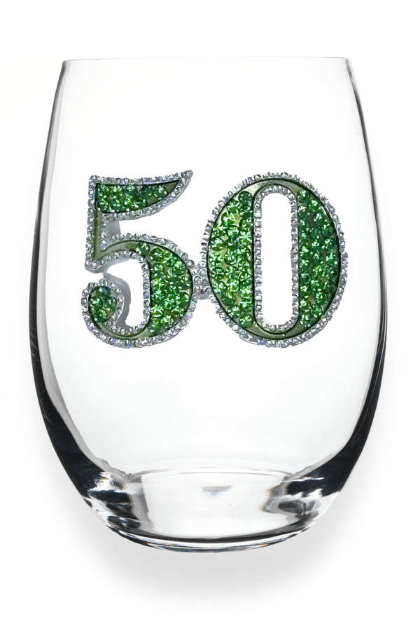 50th Birthday Jeweled Stemless Wine Glass