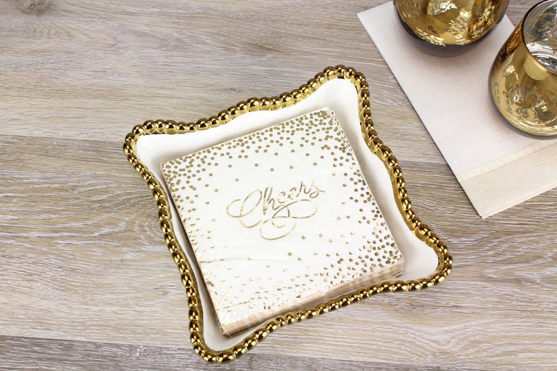 Cocktail Napkin Holder - White & Gold