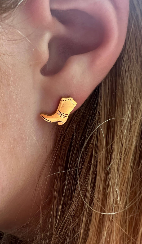 Cowgirl Boot Gold Stud Earrings