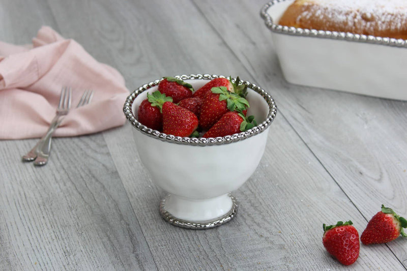 Small Footed Bowl - White & Silver