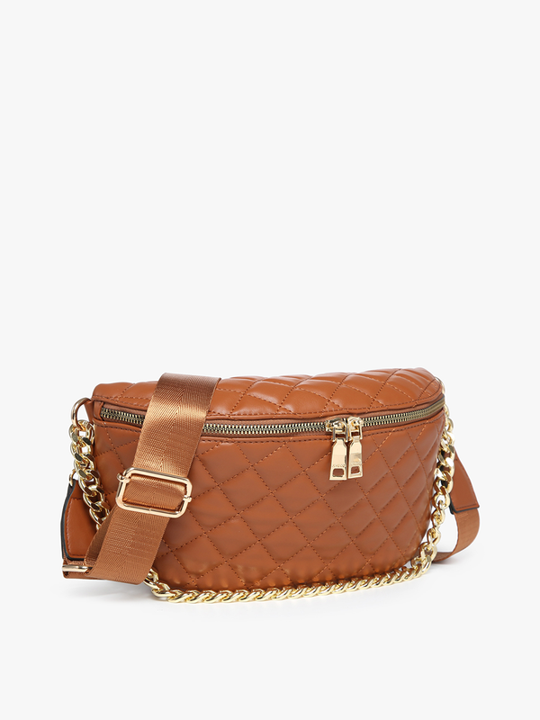 Sylvie Quilted Belt Bag w/ Chain Strap: Brown