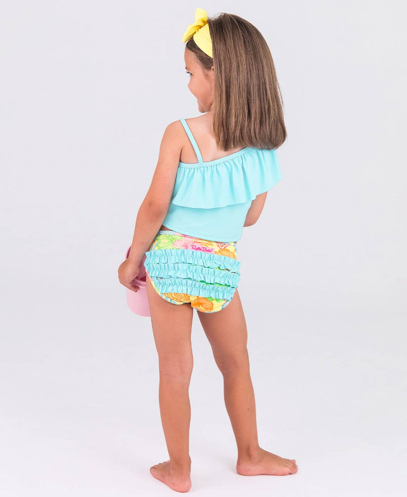 Girls Happy Hula One Shoulder Ruffle Tankini: Yellow