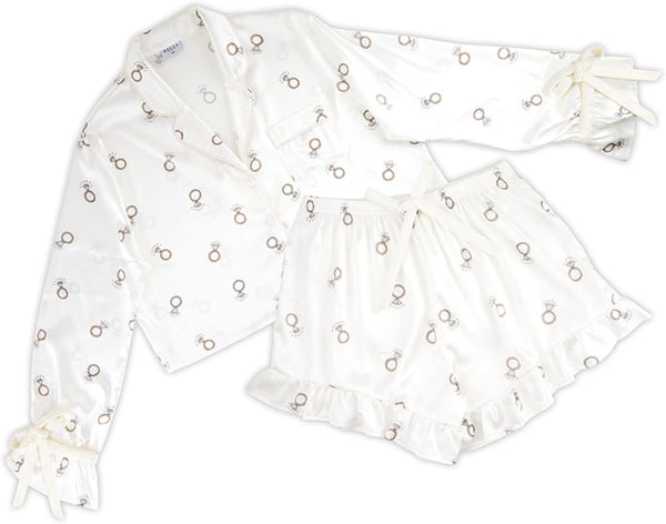 Velvet Bow Two-Piece White Rings Pajamas