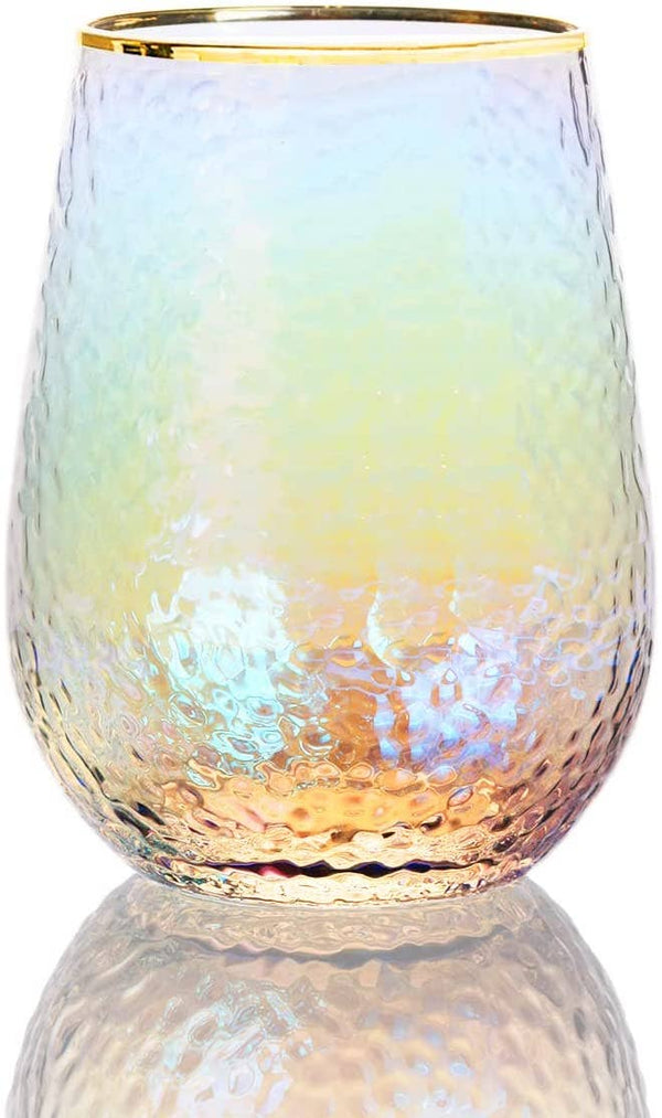 Lustered Iridescent Stemless Wine Glass-15oz